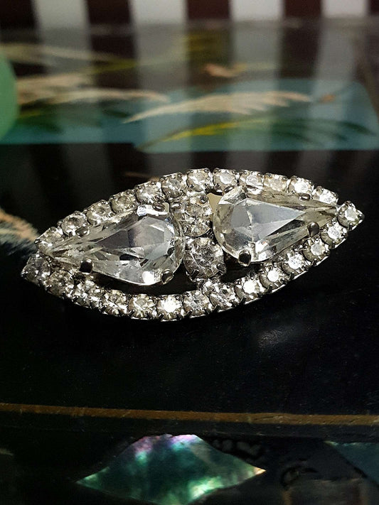 Vintage Clear Rhinestone Brooch Pin 1960s