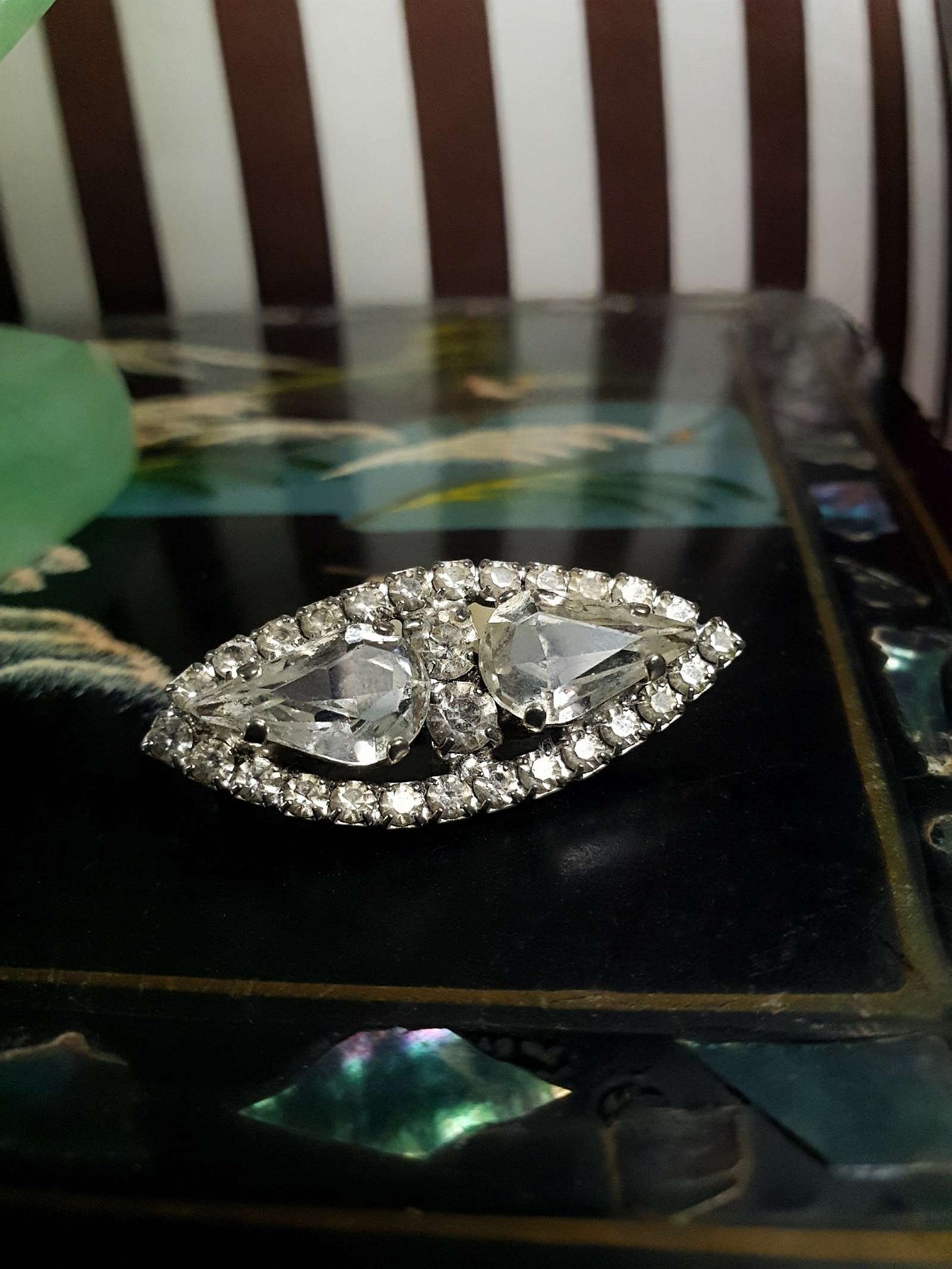 Vintage Clear Rhinestone Brooch Pin 1960s