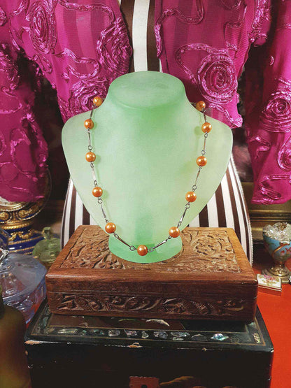 Vintage 1960s Glass Pearl Chain Necklace Bronze Pearls Retro