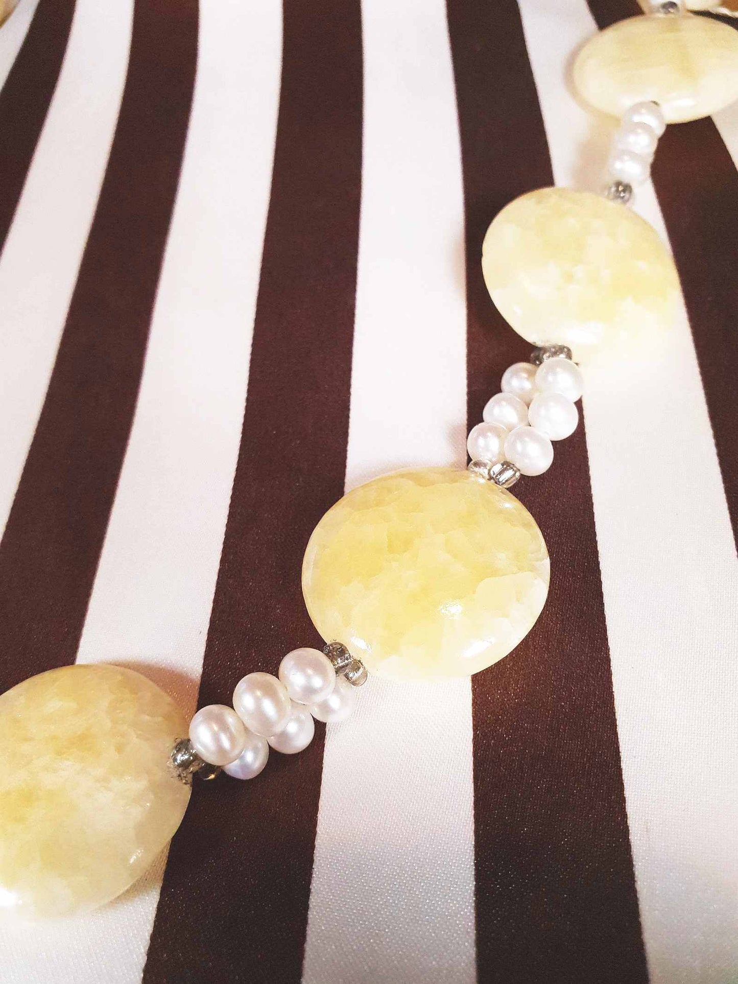 Vintage 1960s Honey Jasper Necklace 23" Gemstone Faux Pearl
