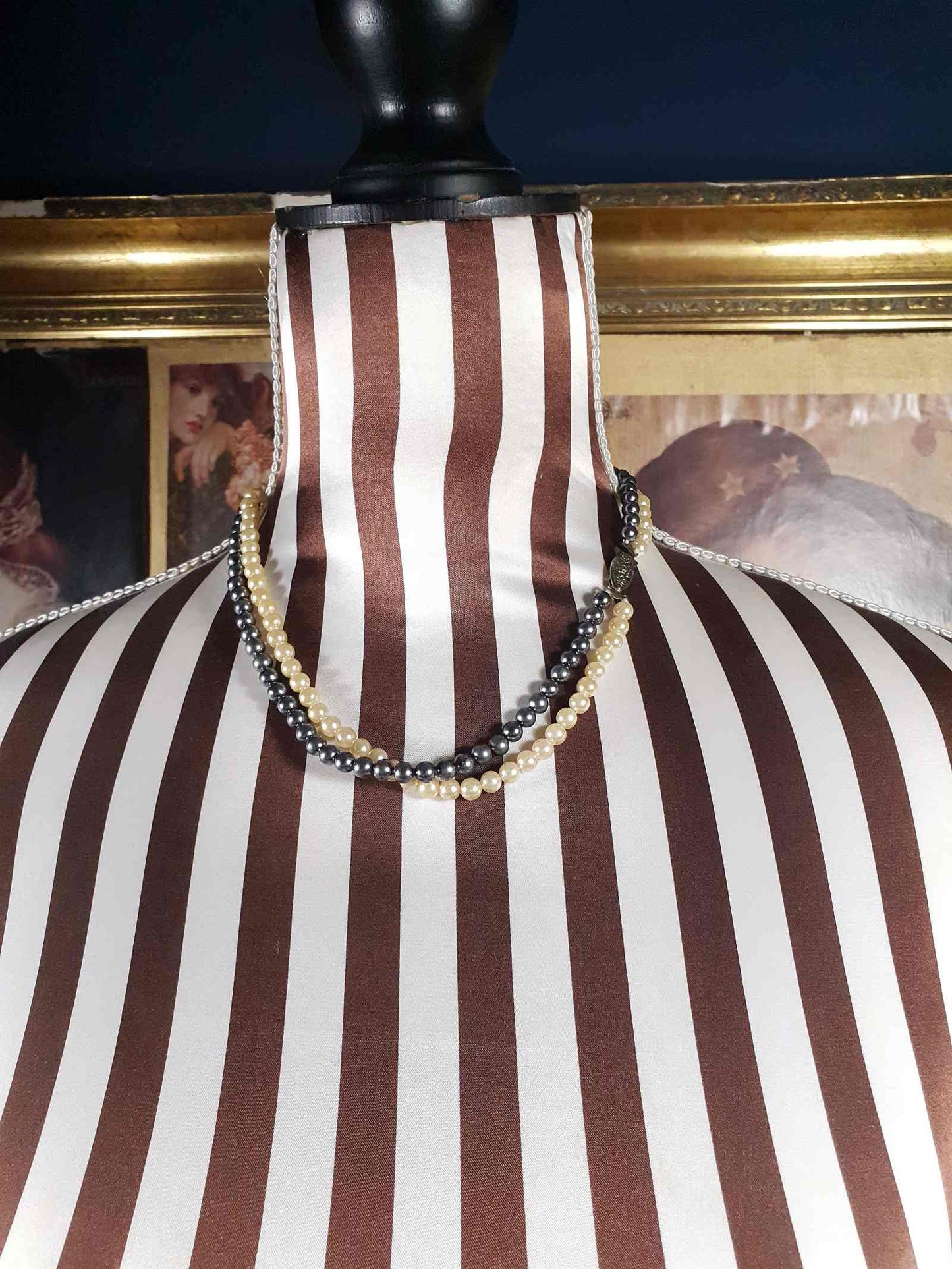 Vintage 1960s Faux Pearl Necklace 18" Cream Grey Pearls Double Strand