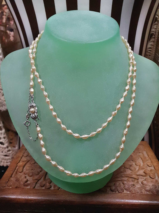 Vintage 1960s Freshwater Pearl Necklace 33" Sterling Silver 925