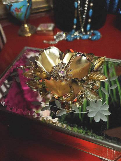Vintage 1960s Large Flower Brooch Poppy Aurora Borealis Floral AB