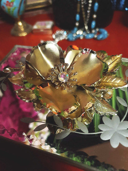 Vintage 1960s Large Flower Brooch Poppy Aurora Borealis Floral AB