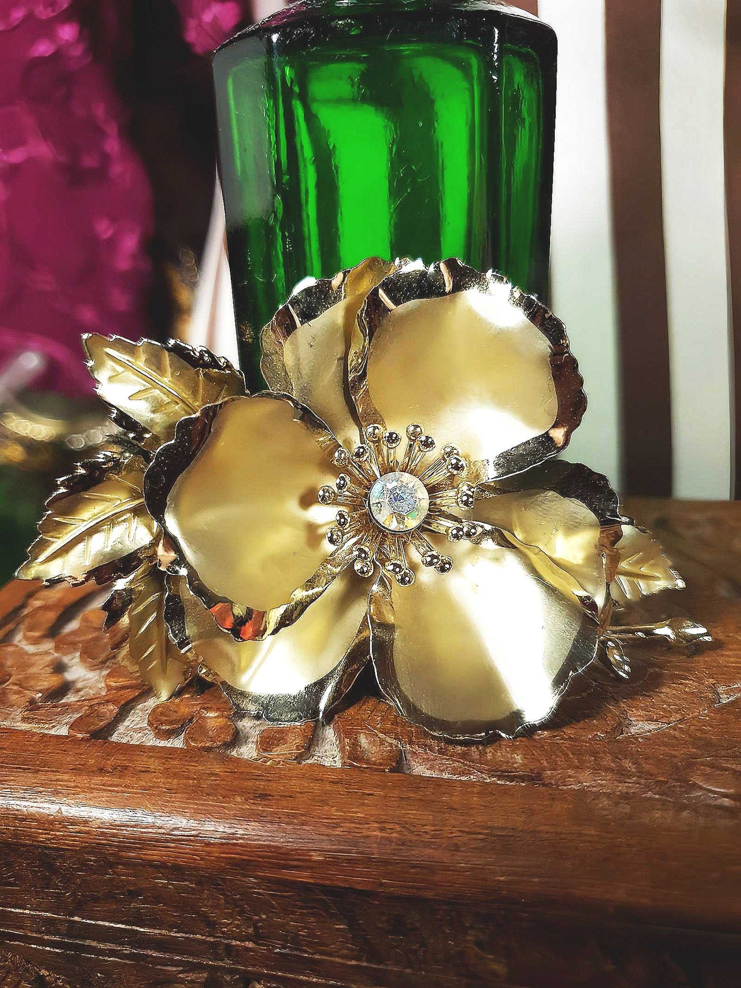 Vintage 1960s Large Flower Brooch Poppy Aurora Borealis Floral AB