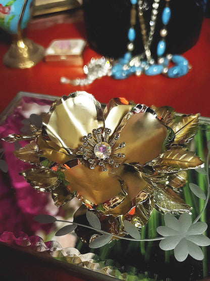 Vintage 1960s Large Flower Brooch Poppy Aurora Borealis Floral AB
