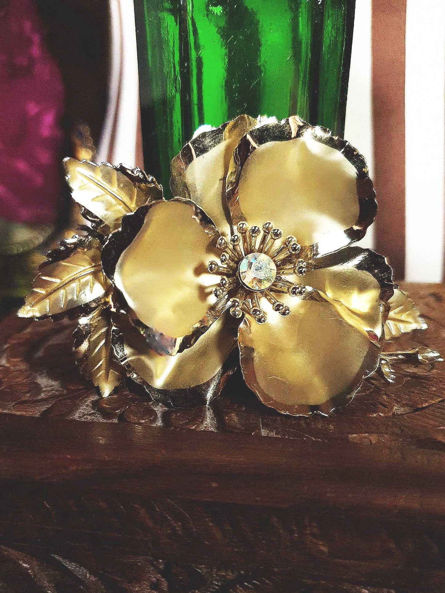 Vintage 1960s Large Flower Brooch Poppy Aurora Borealis Floral AB