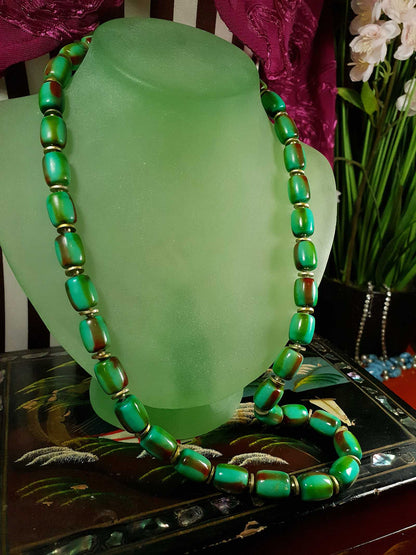 Vintage 1960s Turquoise Green Necklace 24" Bohemian Bead Retro