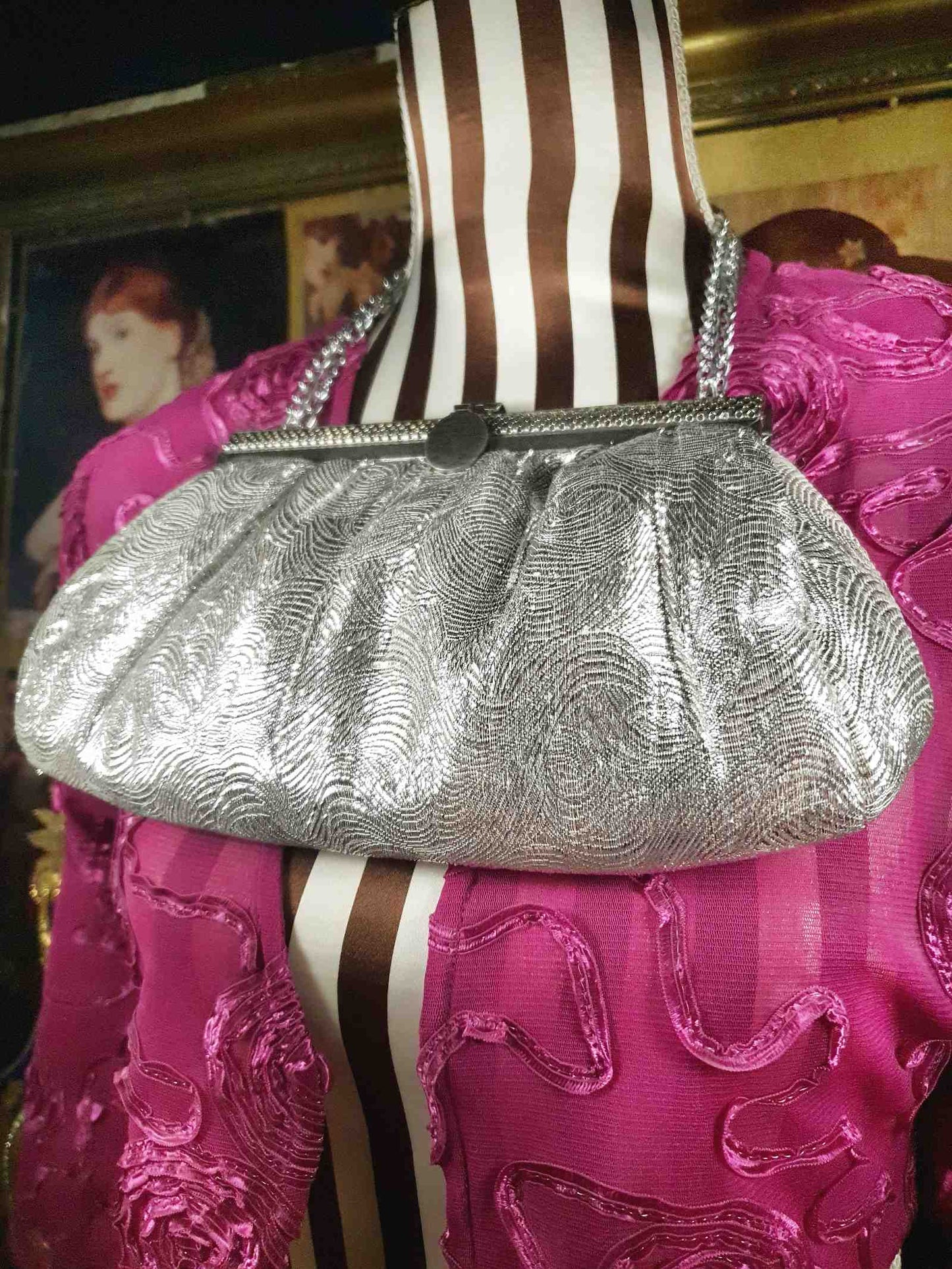 Vintage 1960s Silver Evening Bag Shoulder Handbag Metallic Tote