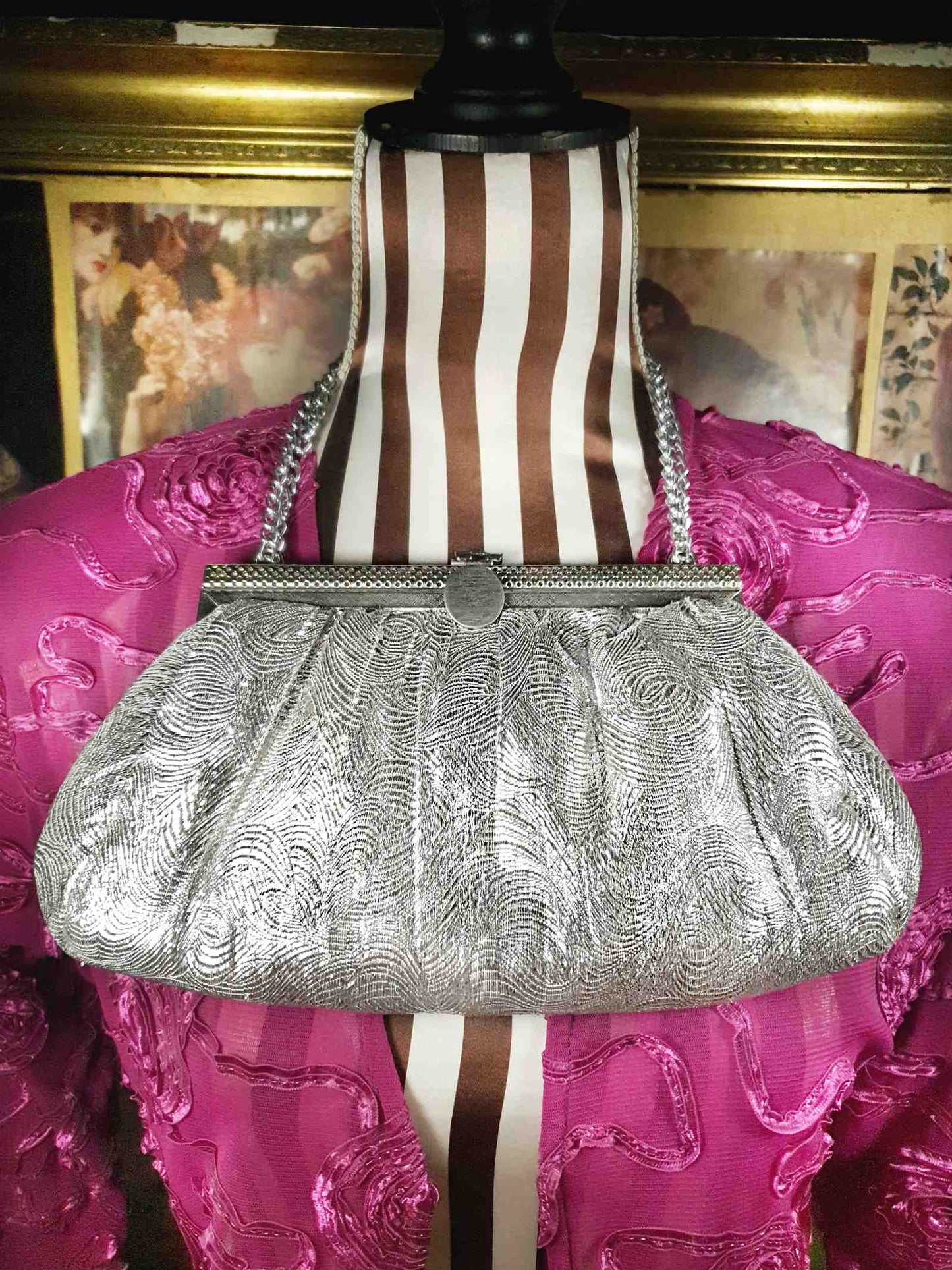 Vintage 1960s Silver Evening Bag Shoulder Handbag Metallic Tote