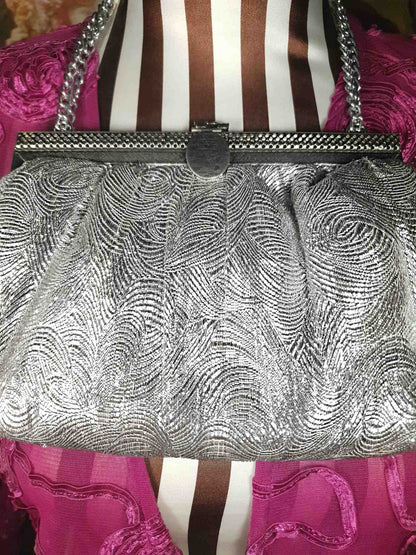 Vintage 1960s Silver Evening Bag Shoulder Handbag Metallic Tote