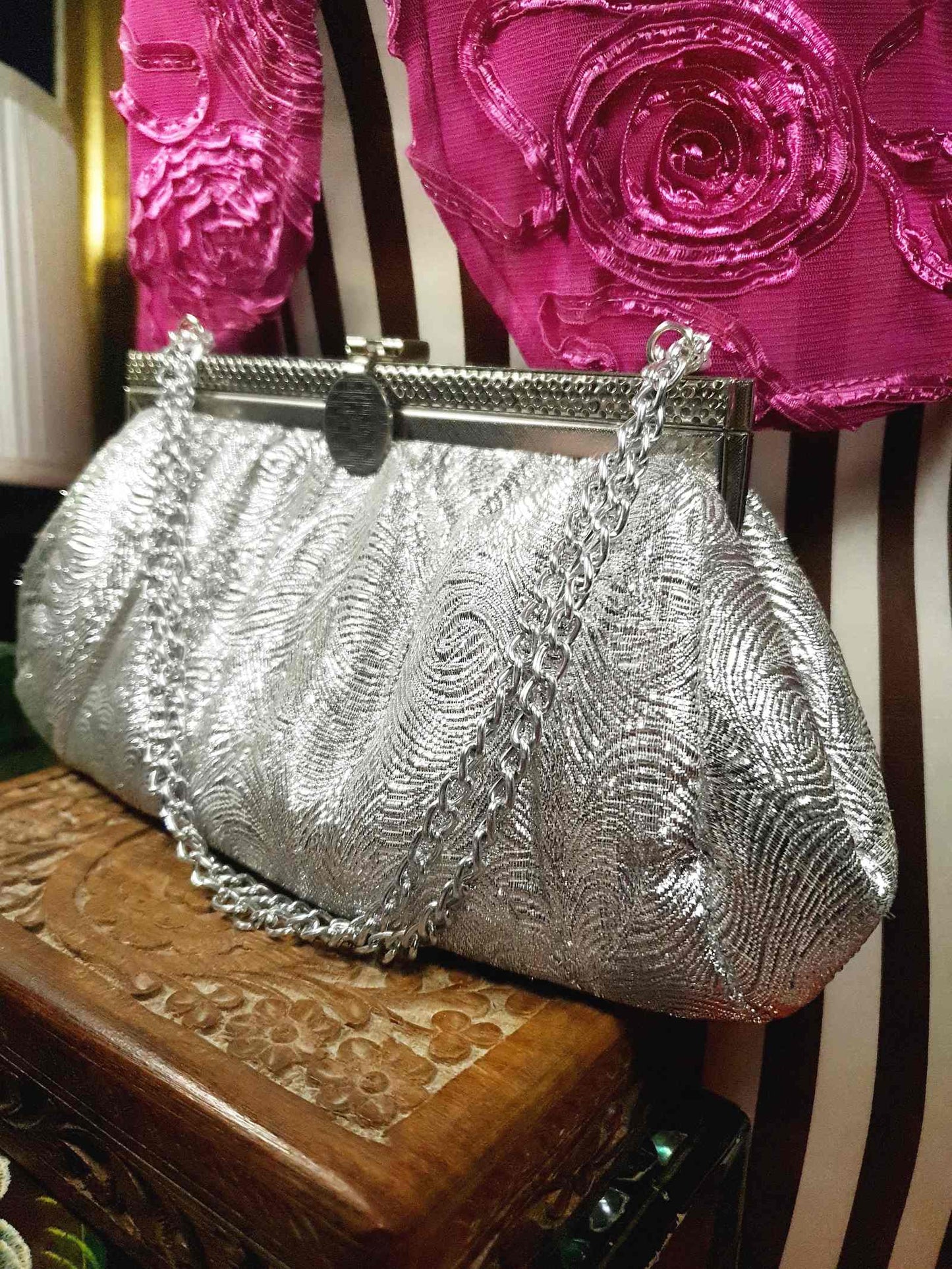 Vintage 1960s Silver Evening Bag Shoulder Handbag Metallic Tote