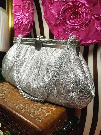 Vintage 1960s Silver Evening Bag Shoulder Handbag Metallic Tote