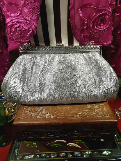 Vintage 1960s Silver Evening Bag Shoulder Handbag Metallic Tote