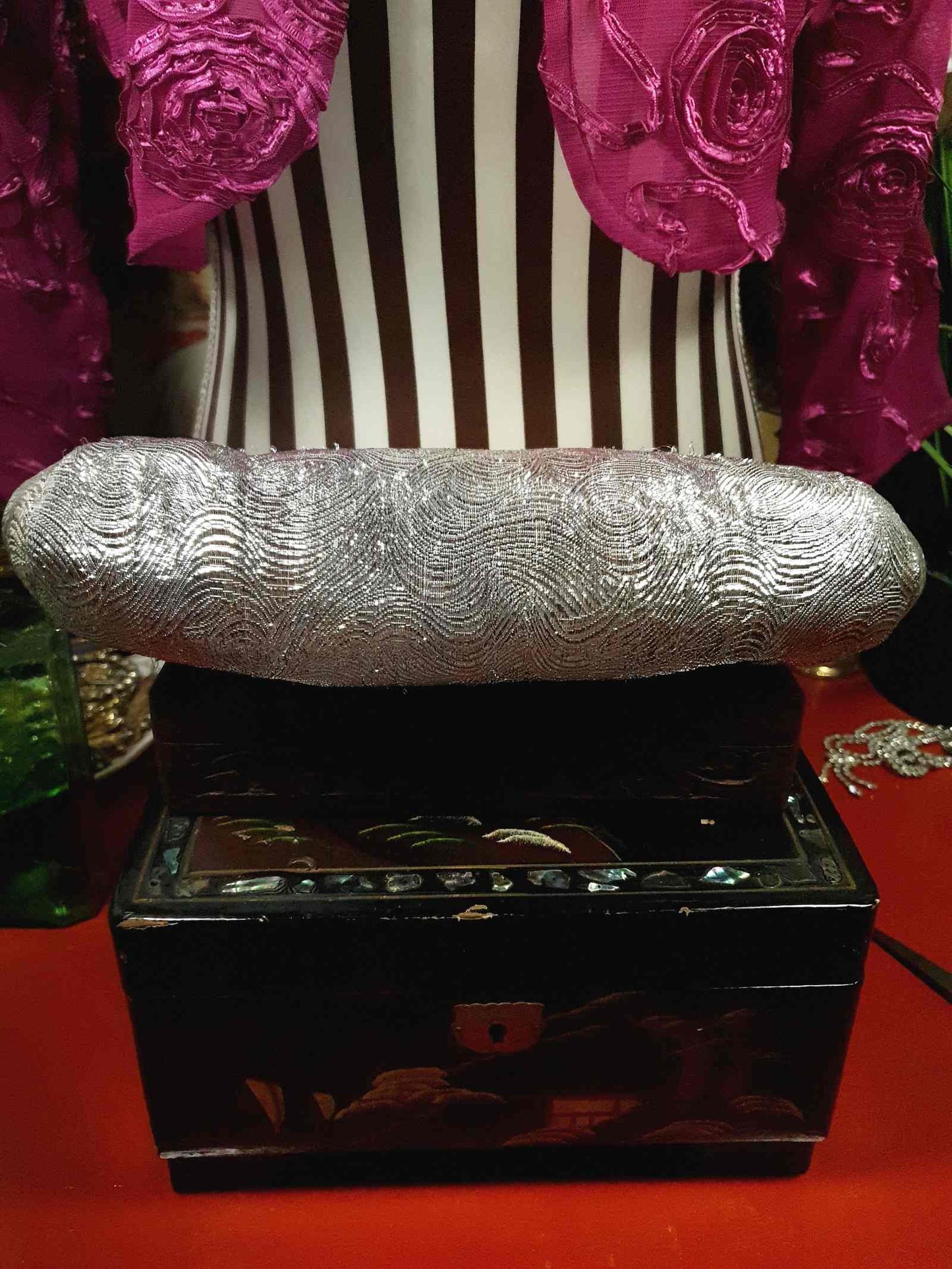 Vintage 1960s Silver Evening Bag Shoulder Handbag Metallic Tote
