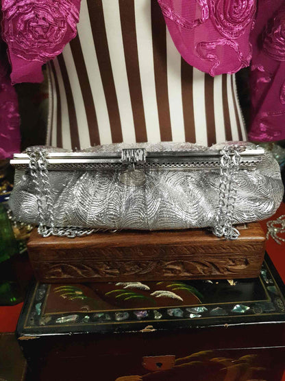 Vintage 1960s Silver Evening Bag Shoulder Handbag Metallic Tote