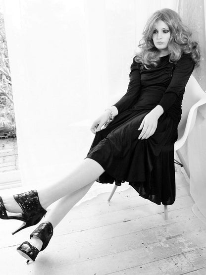Vintage 1960's Black Party Dress Cocktail Sequin - Size 10 Ruched Glam Party LBD