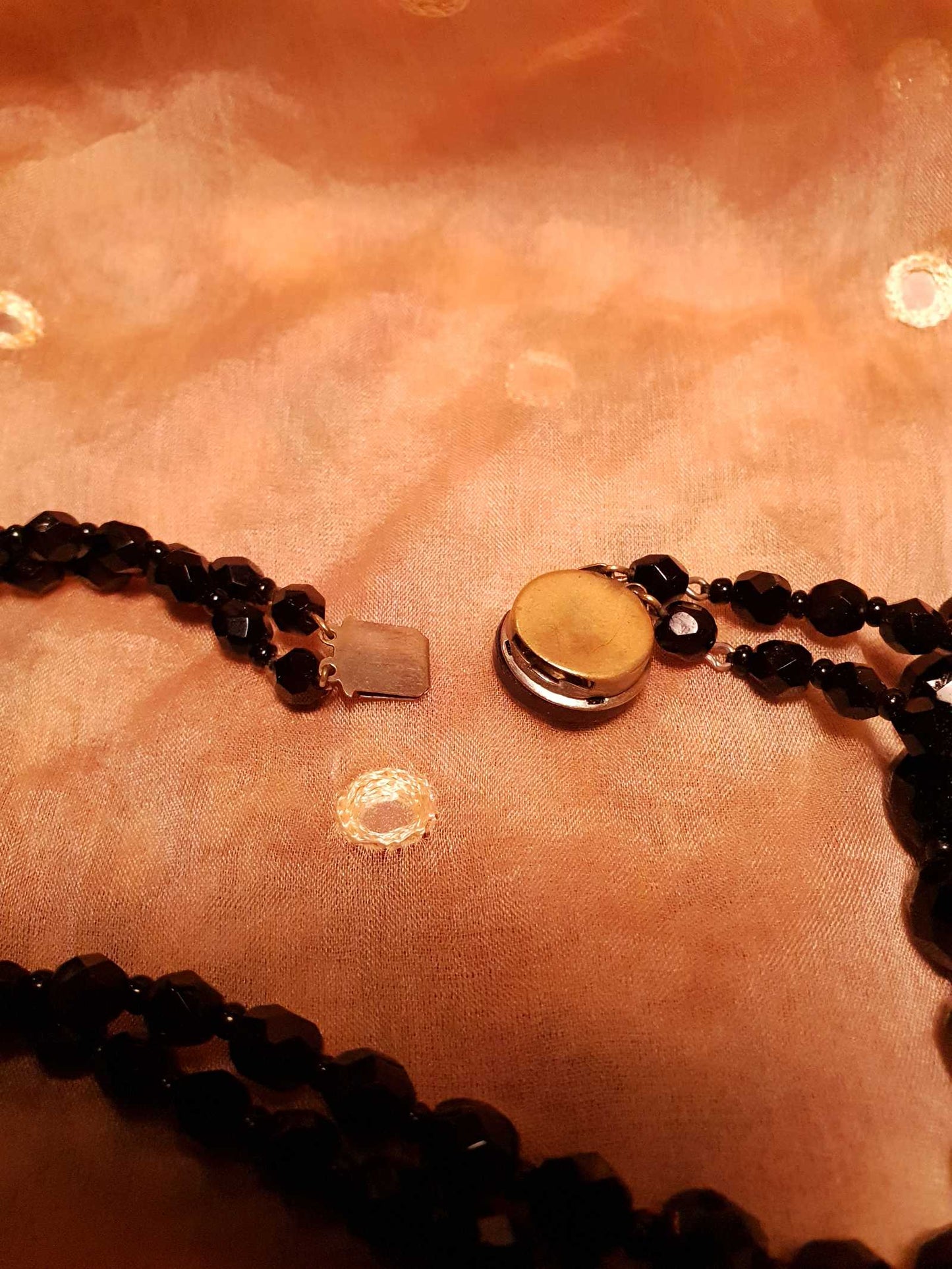 Vintage 1960s French Jet Necklace Double Strand Black Faceted Beads