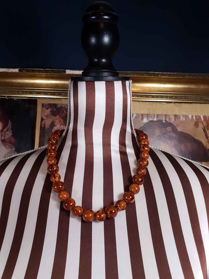 Vintage Brown Marbled Resin Necklace 21" Boho 1960s Bohemian Retro