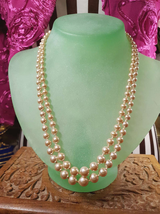 Vintage 1960s Genuine Pearl Necklace 17" Double Strand Silver Lotus Freshwater Pearls