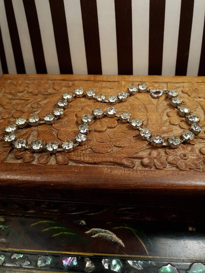 Vintage 1960s Clear Rhinestone Necklace Choker 15"
