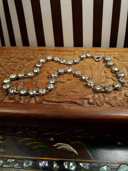 Vintage Clear Rhinestone Necklace Choker 15" 1960s Retro