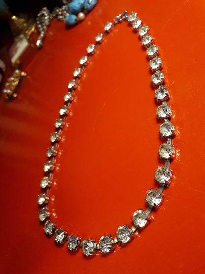 Vintage Clear Rhinestone Necklace Choker 15" 1960s Retro