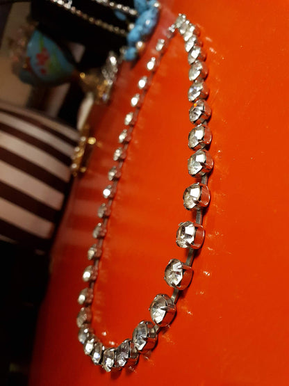 Vintage Clear Rhinestone Necklace Choker 15" 1960s Retro