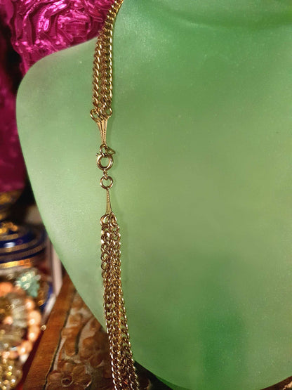 Vintage 1960s Crystal Necklace Pearl Three Tier Layered Gold Tone Curb Chain