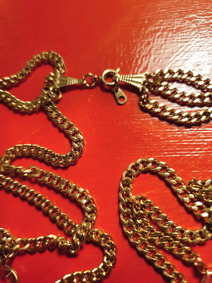 Vintage 1960s Crystal Necklace Pearl Three Tier Layered Gold Tone Curb Chain