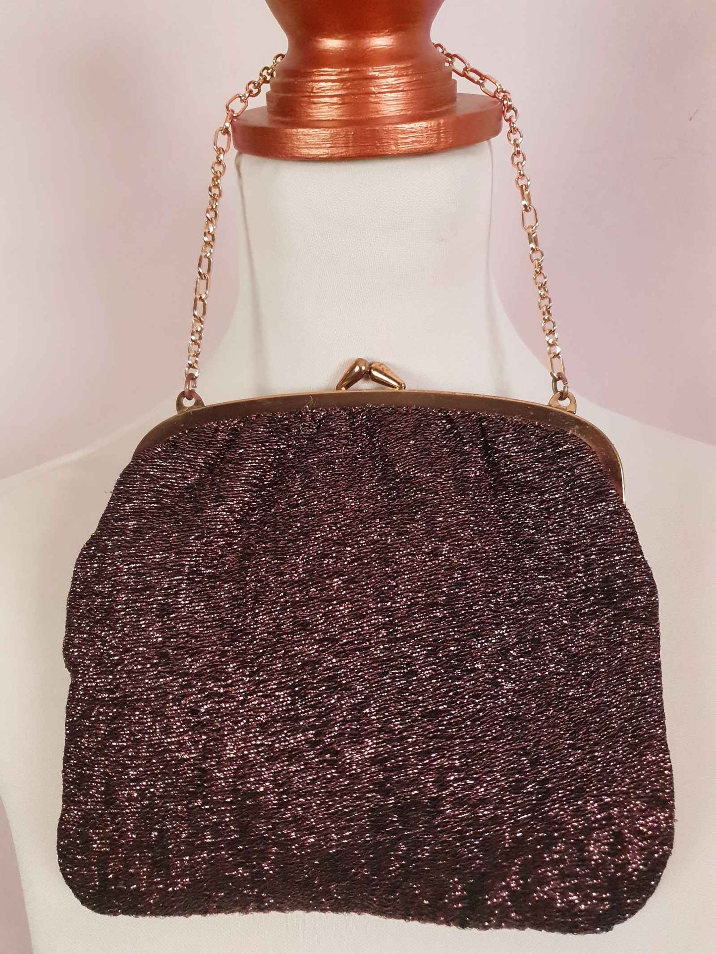 Vintage 1960s Evening Bag Handbag Bronze Metallic Sparkly Purse