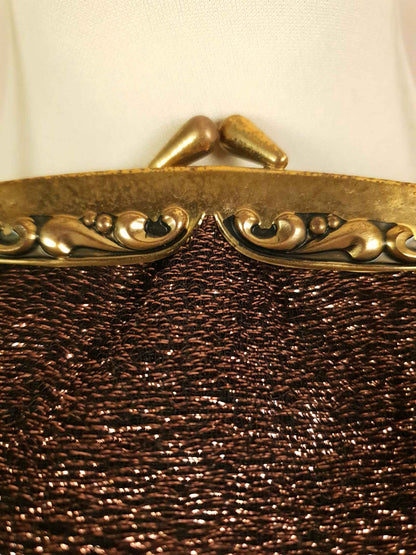 Vintage 1960s Evening Bag Handbag Bronze Metallic Sparkly Purse