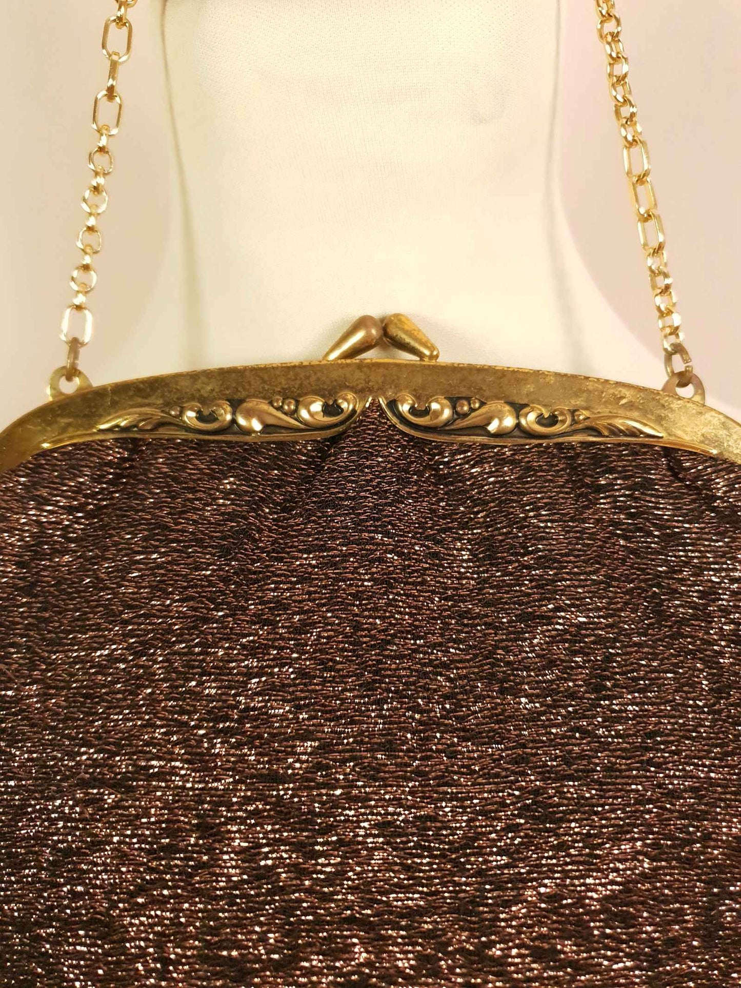 Vintage 1960s Evening Bag Handbag Bronze Metallic Sparkly Purse