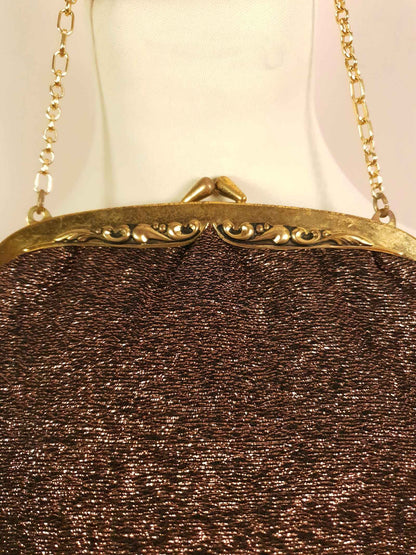 Vintage 1960s Evening Bag Handbag Bronze Metallic Sparkly Purse