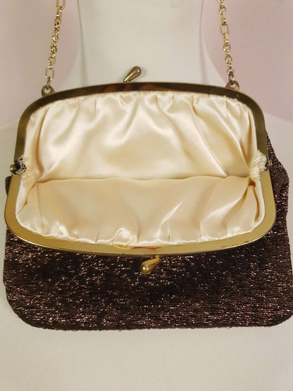 Vintage 1960s Evening Bag Handbag Bronze Metallic Sparkly Purse