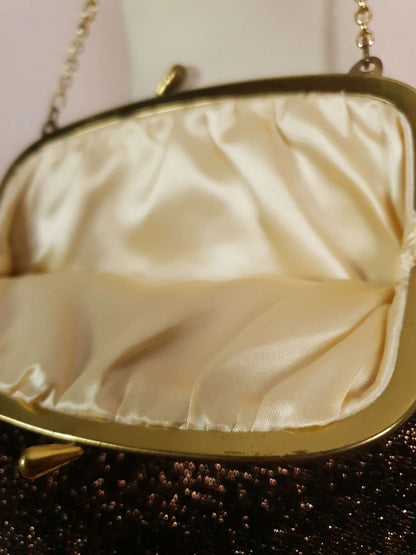 Vintage 1960s Evening Bag Handbag Bronze Metallic Sparkly Purse
