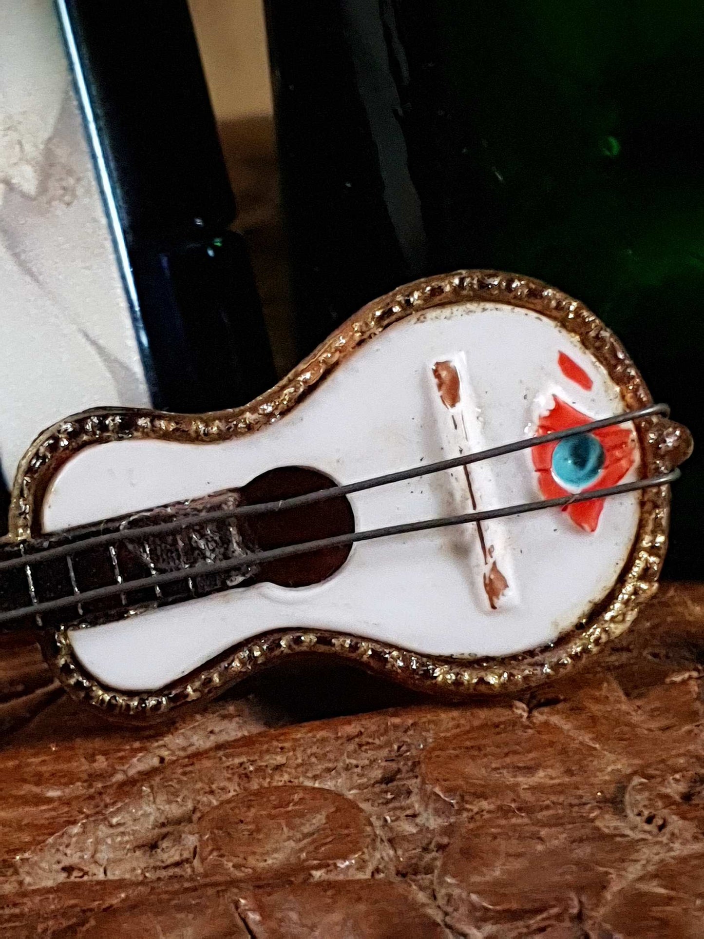 Vintage 1960s Guitar Brooch Pin Retro Kitsch West Germany