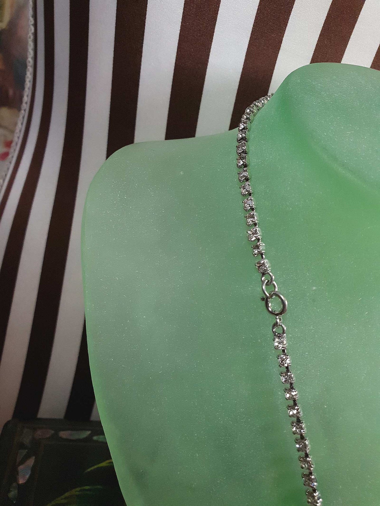 Vintage 1960s Rhinestone Necklace Choker 15" Clear Black