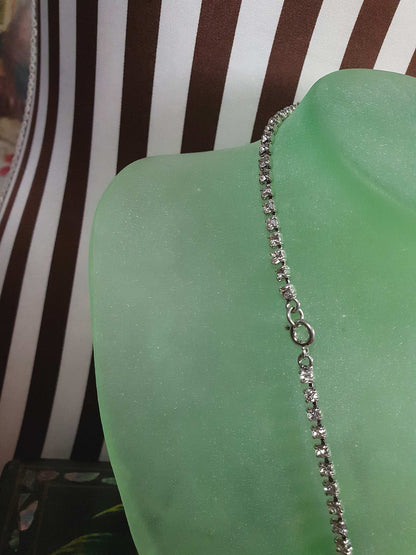 Vintage 1960s Rhinestone Necklace Choker 15" Clear Black