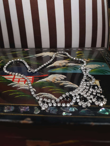 Vintage 1960s Rhinestone Necklace Choker 15" Clear Black