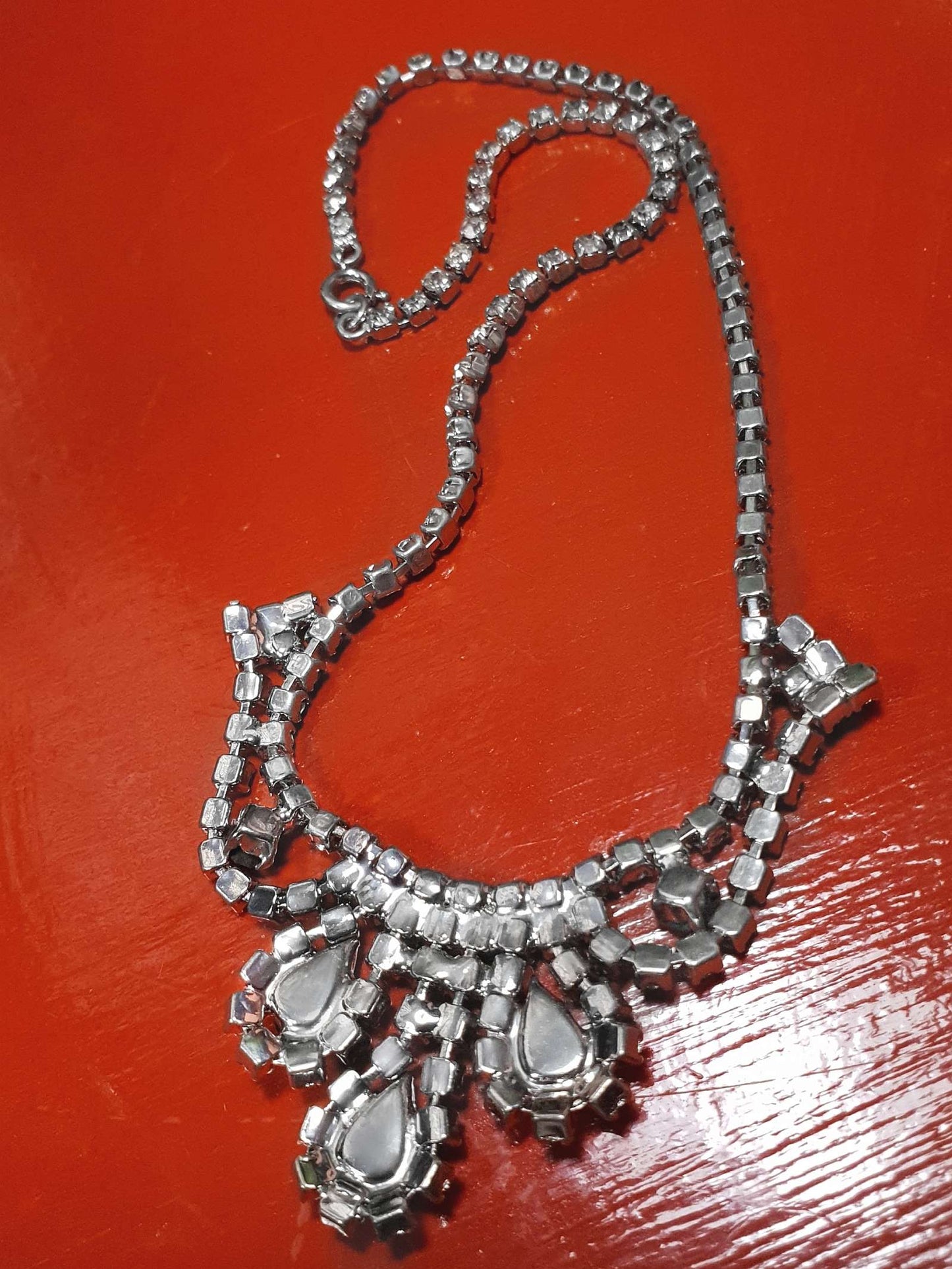 Vintage 1960s Rhinestone Necklace Choker 15" Clear Black