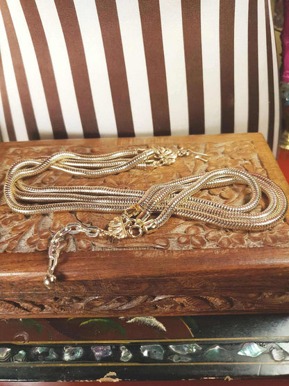Vintage 1960s Snake Chain Necklace Three Tier Gold-Tone Retro