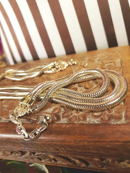 Vintage 1960s Snake Chain Necklace Three Tier Gold-Tone Retro