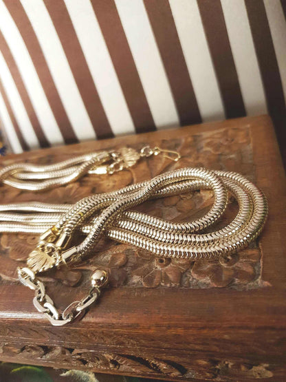 Vintage 1960s Snake Chain Necklace Three Tier Gold-Tone Retro