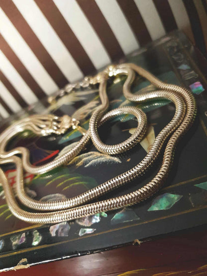 Vintage 1960s Snake Chain Necklace Three Tier Gold-Tone Retro