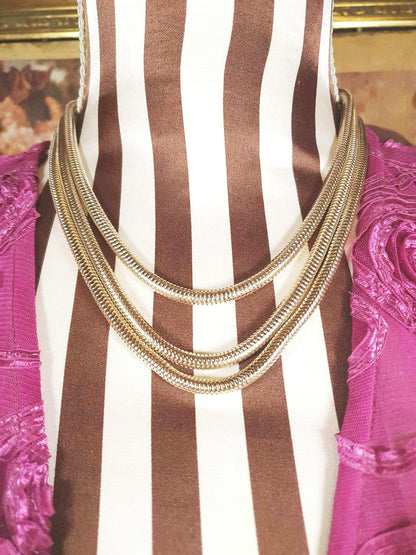 Vintage 1960s Snake Chain Necklace Three Tier Gold-Tone Retro