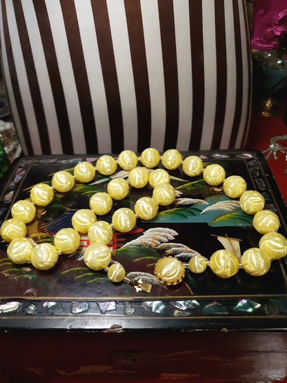 Vintage 1950s Yellow Bead Necklace Earrings Set Demi Parure - Signed Japan