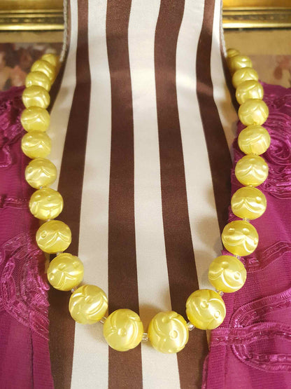 Vintage 1950s Yellow Bead Necklace Earrings Set Demi Parure - Signed Japan