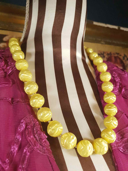 Vintage 1950s Yellow Bead Necklace Earrings Set Demi Parure - Signed Japan