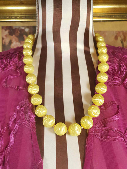 Vintage 1950s Yellow Bead Necklace Earrings Set Demi Parure - Signed Japan